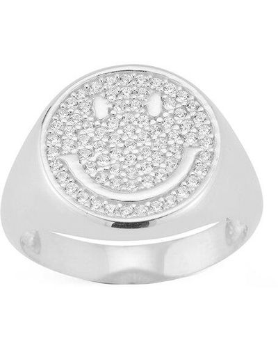 Sphera Milano Silver Cz Smiley Face Ring - White