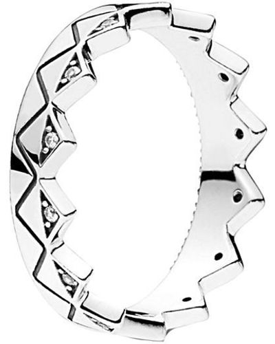 PANDORA Silver Cz Geometric Crown Ring - White