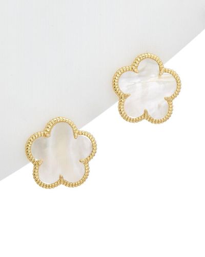 Alanna Bess Jewelry Limited Edition 14k Over Silver Pearl Flower Studs - White