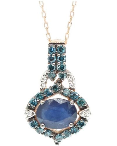 Suzy Levian 14k Rose Gold 2.07 Ct. Tw. Diamond & Sapphire Necklace - Blue