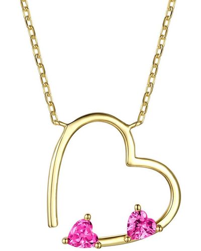 Rachel Glauber 14k Plated Cz Open Heart Necklace - Metallic