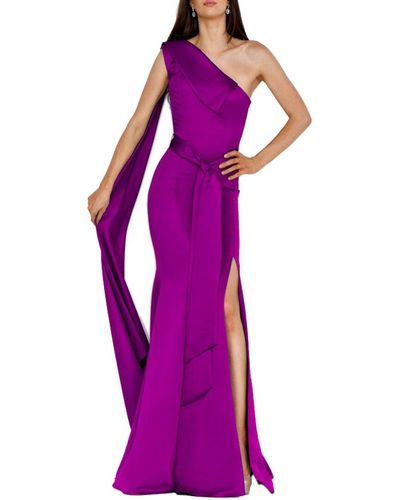 Terani One Shoulder Cape Dress - Purple