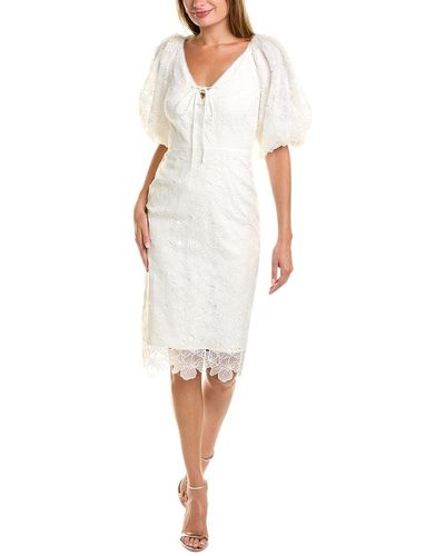 ML Monique Lhuillier Embroidered Midi Dress - White
