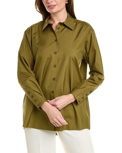 Lafayette 148 New York Oversized Button Down Linen Shirt - Green