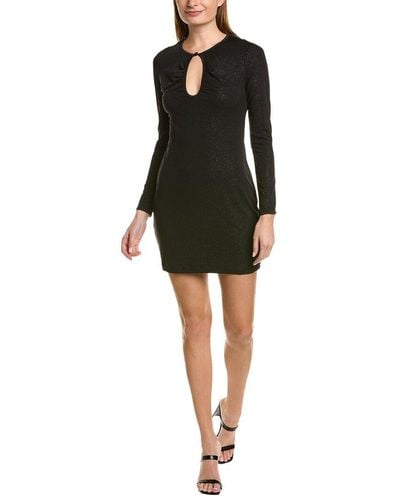 BCBGMAXAZRIA Fitted Long Sleeve Mini Dress Bodycon Round Neck Button Cut Out - Black