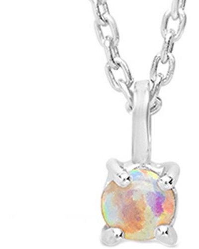 Sterling Forever Silver Opal Pendant Necklace - White