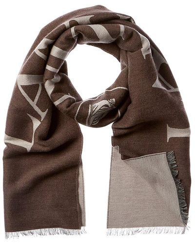 Lanvin Intarsia Knit Logo Wool & Silk-blend Scarf - Brown