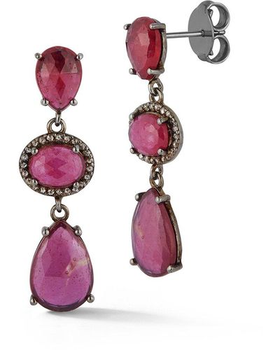 Banji Jewelry Silver 17.10 Ct. Tw. Diamond & Glass Filled Ruby Drop Earrings - Pink