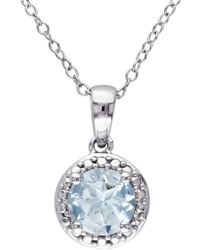 Rina Limor Silver 1.15 Ct. Tw. Aquamarine Halo Pendant Chain Pendant Necklace - Blue