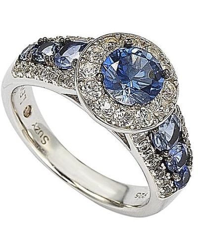 Suzy Levian Silver 3.61 Ct. Tw. Diamond & Sapphire Ring - Blue