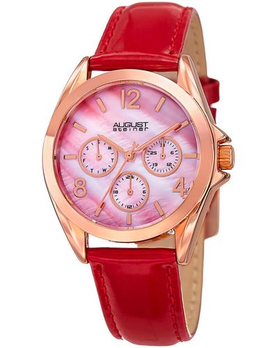 August Steiner Genuine Leather Watch - Red