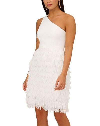 Aidan Mattox Chiffon Feather Cocktail Dress - White
