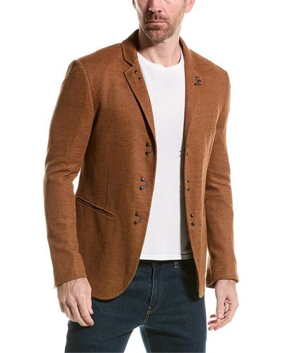 John Varvatos Slim Fit Leather-trim Linen-blend Jacket - Brown