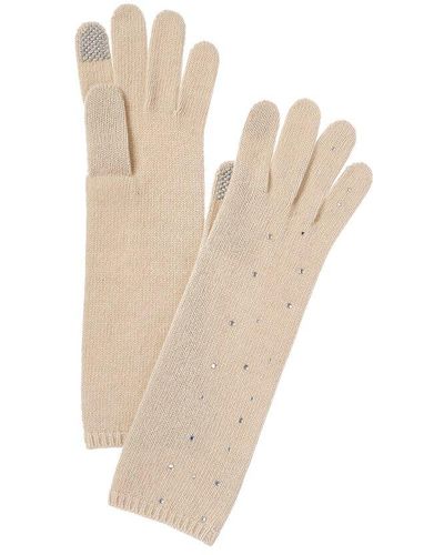 Portolano Crystal Hot Fix Cashmere Tech Gloves - White
