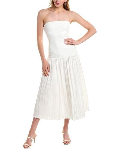 Nicholas Jaxon Drop Waist Broomstick Pleated Midi Dress - White