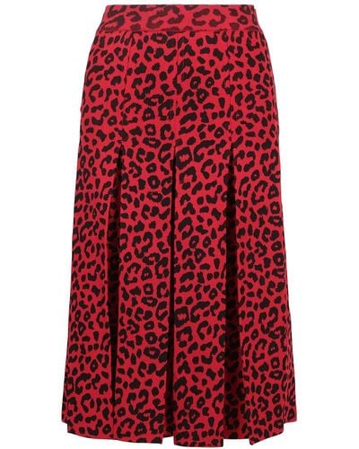 Gucci Leopard Silk-blend Skirt - Red