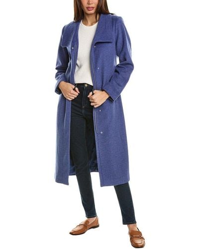 Cole Haan Zip Front Wool-blend Coat - Blue