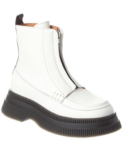 Ganni Creepers Wallaby Zip Leather Boot - White