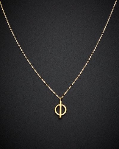 Italian Gold 14k Circle Bar Pendant Necklace - Black