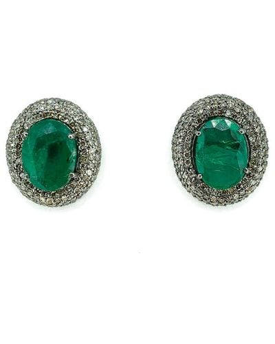 Arthur Marder Fine Jewelry 14k & Silver 6.45 Ct. Tw. Diamond & Emerald Earrings - Green