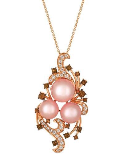 Le Vian Le Vian 14k Rose Gold 1.16 Ct. Tw. Smoky Quartz 8.9-11mm Pearl Pendant Necklace - Metallic