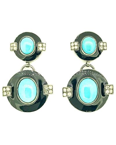 Arthur Marder Fine Jewelry Silver 1.50 Ct. Tw. Diamond & Turquoise Earrings - Green