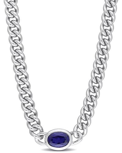Rina Limor Silver 1.27 Ct. Tw. Sapphire Curb Link Chain Necklace - Blue