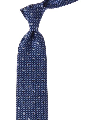 Ferragamo Salvatore Woven Gancini Silk Tie - Blue