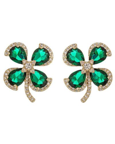 Eye Candy LA Cz Melody 4 Leaf Clover Stud Earrings - Green