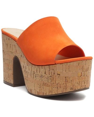 SCHUTZ SHOES Dalle Cutout Leather & Cork Sandal - Orange