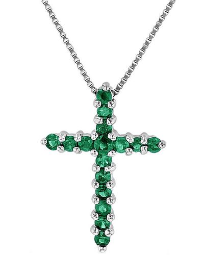 Suzy Levian 14k 0.30 Ct. Tw. Emerald Cross Pendant - Green
