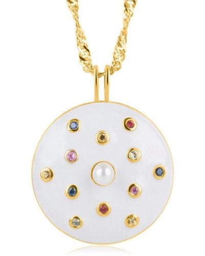 MAX + STONE Max + Stone 14k Plated 0.63 Ct. Tw. Sapphire & 2.5mm Pearl Pendant Necklace - White