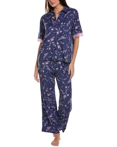 Splendid 2pc Notch Top & Pajama Pant Set - Blue