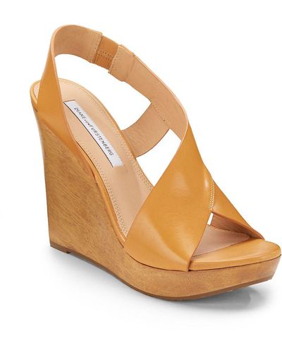 Diane von Furstenberg Sunny Leather Wedge Sandals - Natural