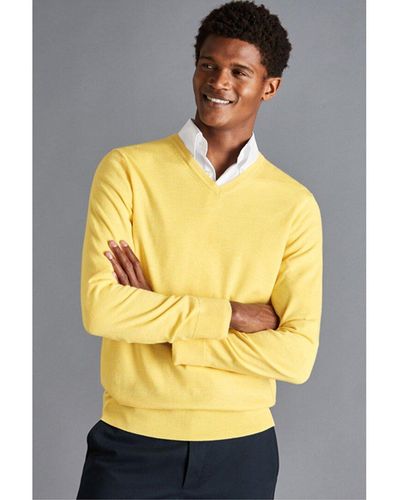 Charles Tyrwhitt Pure Merino Wool V Neck Sweater - Gray