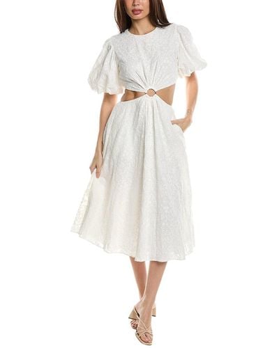 Jason Wu Puff Sleeve Cutout Midi Dress - White