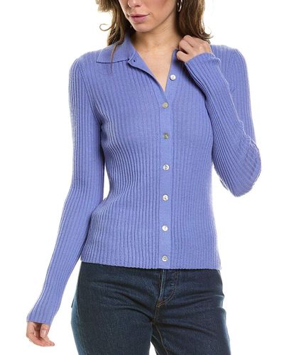 Vince Ribbed Button Front Cashmere & Silk-blend Polo Shirt - Blue