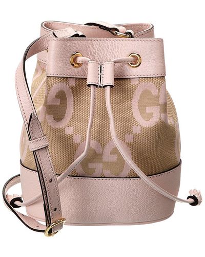 Gucci Ophidia Mini Jumbo GG Canvas & Leather Bucket Bag - Pink