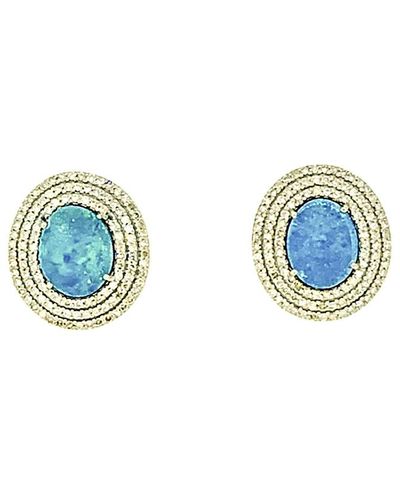 Arthur Marder Fine Jewelry Silver 2.00 Ct. Tw. Diamond & Opal Earrings - Blue