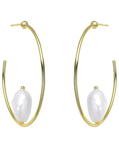 Genevive Jewelry 18k Over Silver 14mm Freshwater Pearl Earrings - Metallic