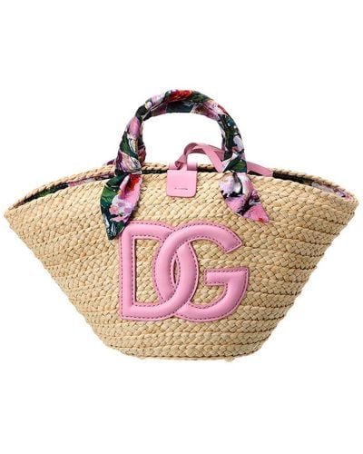 Dolce & Gabbana Kendra Straw & Leather Tote - Pink