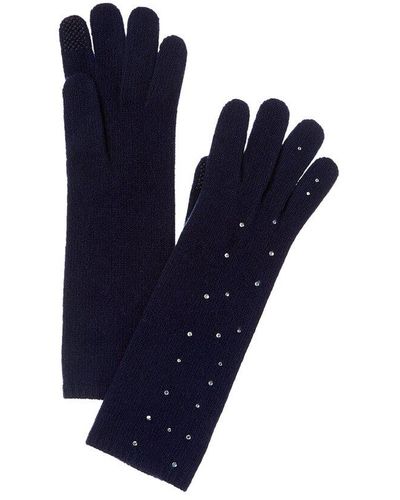 Portolano Crystal Hot Fix Cashmere Tech Gloves - Blue