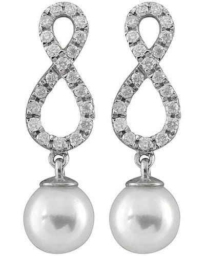 Masako Pearls Splendid Pearls 14k 0.40 Ct. Tw. Diamond & 7-7.5mm Akoya Pearl Drop Earrings - White