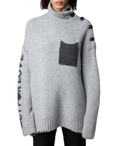 Zadig & Voltaire Alma Rc Pocket Cashmere Sweater - Gray