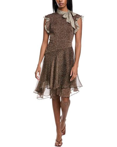 Mikael Aghal Tie-neck Mini Dress - Brown