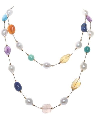 Margo Morrison Silver Gemstone 10-11mm Pearl Necklace - Metallic