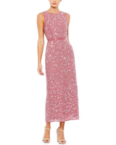 Mac Duggal Geometric Patterned Sequin Midi Dress - Pink