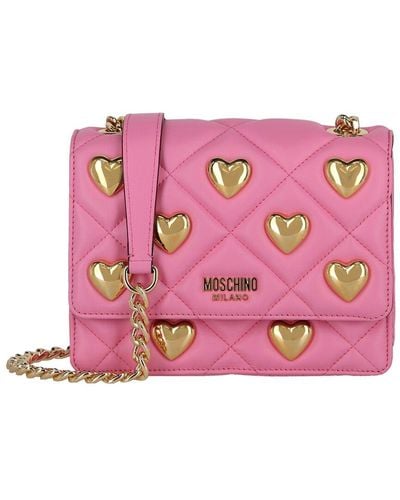 Moschino Heart Studs Quilted Leather Crossbody - Pink