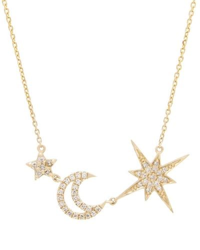 Diamond Select Cuts 14k 0.16 Ct. Tw. Diamond Star & Moon Necklace - Metallic