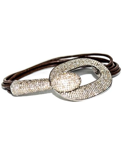 Arthur Marder Fine Jewelry Silver 7.00 Ct. Tw. Diamond Leather Bracelet - White